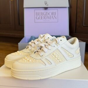Jimmy Choo Hawaii Leather and Pearl Low-Top Sneakers size 38.5